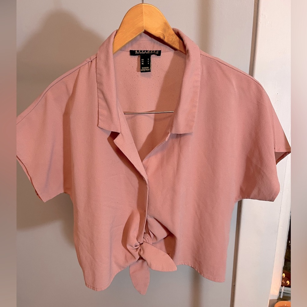 Vintage Blush Front Tie Blouse